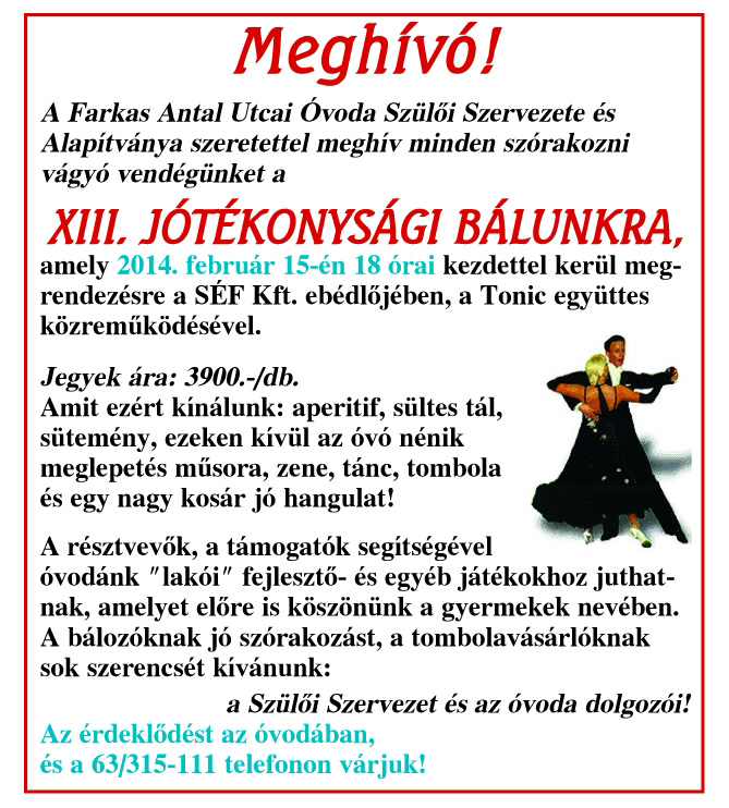 Jótékonysági bál meghívója.